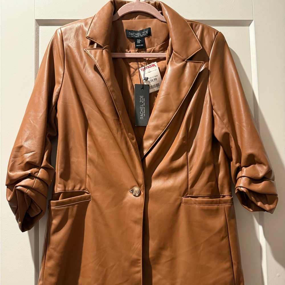 Rachel Zoe Womens 3/4 Sleeve Faux Leather Blazer